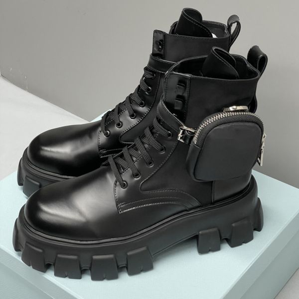 Designer Men Women Rois Ankle Boots Platform Martin Booties Real LeatherWith Removable Pouch Black Lady Outdoor Booties Shoes With Box High Quality 43