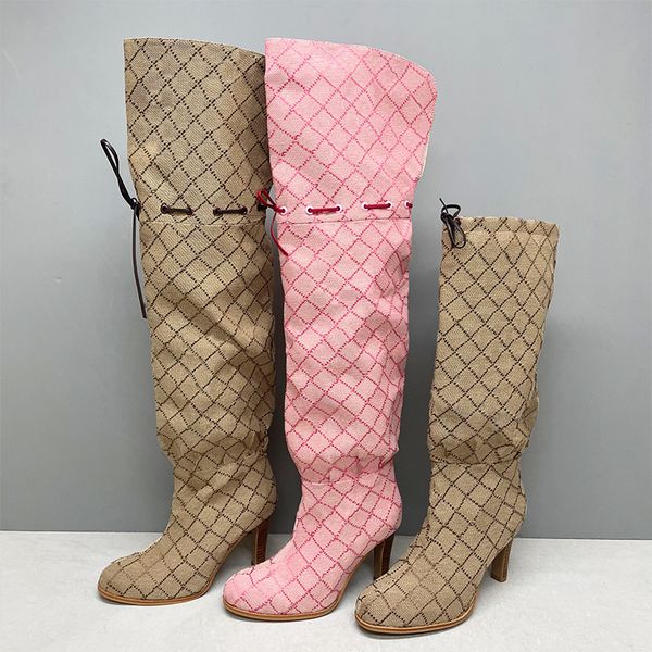 Over The Knee Boot Women Designer Boots Winter Sock Long Boot Adjustable Straps Canvas Zipper Laces Original Shoes Ladies Girls Sexy Knee High Boot 335