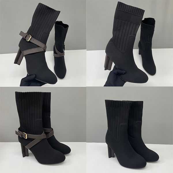 Designer Women Sock Boots Silhouette Ankle Boot Black Martin Booties Stretch High Heel Boots Over The Knee Boots Winter Canvas Cowboy Boots Thick Letter Shoes 50